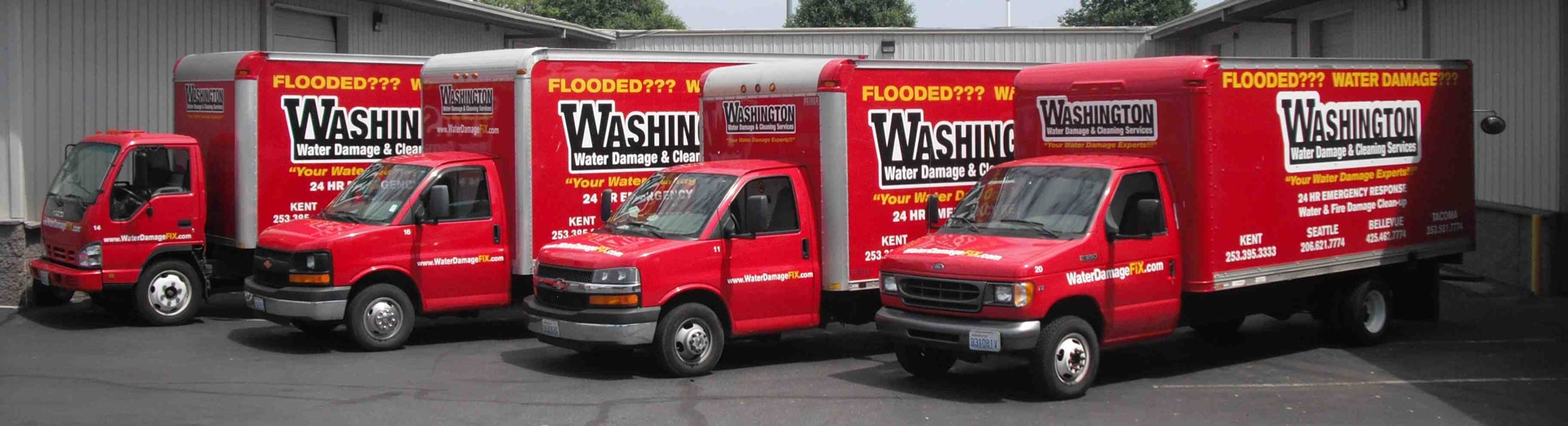 Washington Water Damage and Cleaning Services Work Trucks
